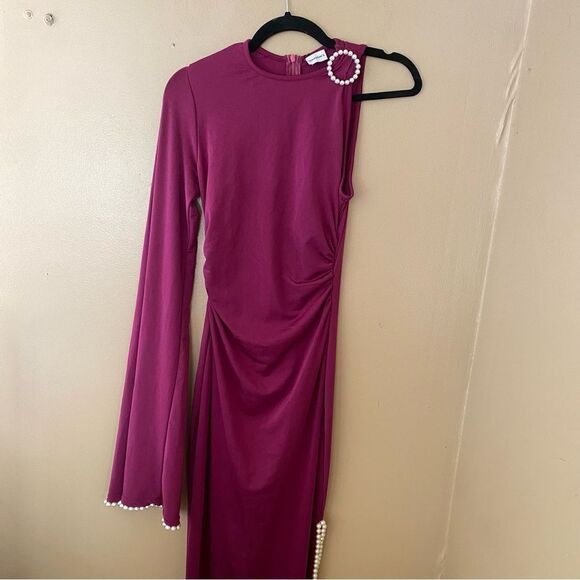 Khanums x REVOLVE Khriya Pearl Trim Maxi Dress Cranberry pink dress gown S - Picture 13 of 13